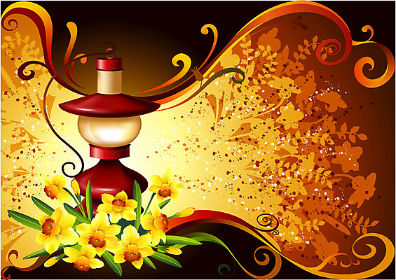 EPS 식물 꽃 컬러 백그라운드 일러스트 자연 사람없음 노란색 등불 팝아트 수선화 국내일러스트 조명 그림 생태계 파일형식 벡터