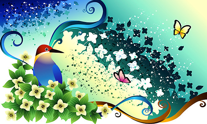 EPS 식물 꽃 컬러 나비 백그라운드 일러스트 자연 조류 사람없음 노란색 팝아트 국내일러스트 동물 곤충 그림 생태계 파일형식 벡터