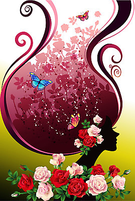 EPS 식물 꽃 실루엣 분홍색 컬러 나비 백그라운드 일러스트 자연 그림자 사람없음 빨간색 장미 팝아트 국내일러스트 곤충 촬영기법 그림 생태계 파일형식 벡터