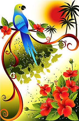 EPS 식물 꽃 컬러 백그라운드 일러스트 자연 사람없음 팝아트 앵무새 국내일러스트 조류 그림 생태계 파일형식 벡터