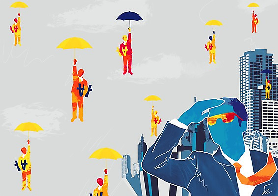 PSD 남자 돈 일러스트 우산 비즈니스 사람 손짓 빌딩 여러명 건물 금융 경제 선글라스 글로벌비즈니스 관찰 도시 비즈니스맨 원화 관측 레이닝맨 남자만 국내일러스트 건축물 안경 다수 모션 글로벌 직장인 재산 파일형식