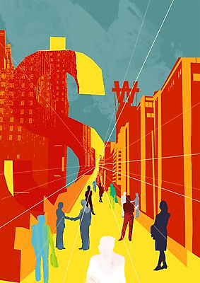 PSD 여자 남자 돈 일러스트 비즈니스 모션 악수 사람 빌딩 여러명 야외 건물 금융 경제 달러 글로벌비즈니스 거래 원화 증권 계약 증권가 국내일러스트 건축물 다수 손짓 글로벌 재산 파일형식