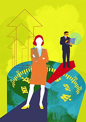 PSD 여자 남자 화살표 일러스트 비즈니스 사람 두명 노트북 글로벌비즈니스 성장 비즈니스맨 비즈니스우먼 나침반 상승 국내일러스트 컨셉 전자제품 글로벌 직장인 파일형식