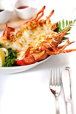 포토 JPG 스튜디오촬영 그릇 접시 음식 포크 파슬리 요리 사람없음 해물요리 나이프 바닷가재 구이 해산물 종지 랍스터버터구이 국내포토 식기 채소 실내 칼 가재 파일형식