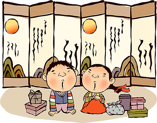 EPS 캐릭터 계절 여자 명절 남자 어린이 일러스트 자연 전통캐릭터 실내 선물 사람 동양인 소녀 소년 두명 선물상자 상자 추석 가을 인사 절 전통의상 한복 보따리 병풍 추석선물 어린이만 국내일러스트 일러캐릭터 한국전통 전통 기념일 인종 내부 예절 생태계 파일형식 벡터 명절선물