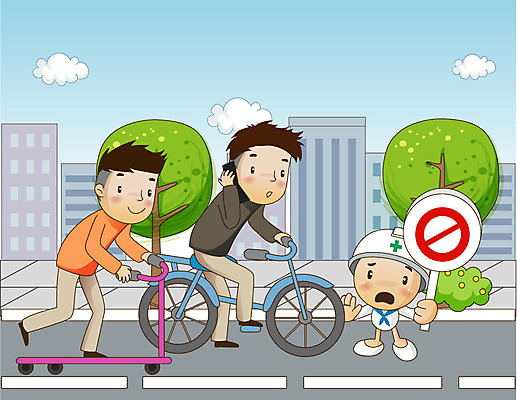 EPS 주간 나무 캐릭터 남자 도로 길 일러스트 교통시설 경고 안전 사람 빌딩 야외 건물 가로 세명 스마트폰 자전거 팻말 금지 안전모 사회이슈 생활안전 안전수칙 통화 조심 퀵보드 남자만 국내일러스트 일러캐릭터 자연요소 식물 건축물 교통수단 교통 컨셉 모션 프레임 핸드폰 스마트기기 바이크 헬멧 안전장비 시설 파일형식 벡터