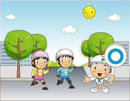 EPS 주간 나무 구름 캐릭터 여자 남자 도로 길 어린이 일러스트 교통시설 안전 사람 소녀 빌딩 소년 야외 건물 가로 세명 태양 팻말 원형 롤러블레이드 안전모 헬멧 보호장비 사회이슈 생활안전 안전수칙 어린이만 국내일러스트 일러캐릭터 자연요소 도형 식물 건축물 교통 컨셉 프레임 취미 장비 안전장비 시설 파일형식 벡터