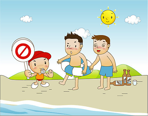 EPS 주간 구름 캐릭터 계절 남자 바다 일러스트 물놀이 술병 산 경고 안전 사람 해변 야외 가로 세명 여름 모래사장 태양 팻말 금지 안전모 호루라기 만취 사회이슈 음주 생활안전 안전수칙 조심 튜브 안전사고 남자만 국내일러스트 일러캐릭터 자연요소 컨셉 놀이 병_용기 프레임 주류 헬멧 안전장비 사건 술취함 파일형식 벡터