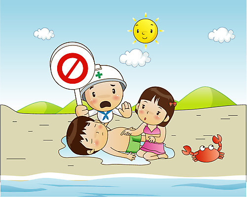 EPS 주간 구름 캐릭터 계절 여자 남자 수영복 어린이 바다 일러스트 물놀이 산 경고 안전 사람 소녀 소년 해변 야외 가로 세명 여름 비키니 모래사장 태양 수영 팻말 금지 꽃게 안전모 사회이슈 생활안전 안전수칙 조심 응급치료 익사 어린이만 국내일러스트 일러캐릭터 자연요소 옷 컨셉 놀이 프레임 치료 게 수상스포츠 헬멧 안전장비 파일형식 벡터