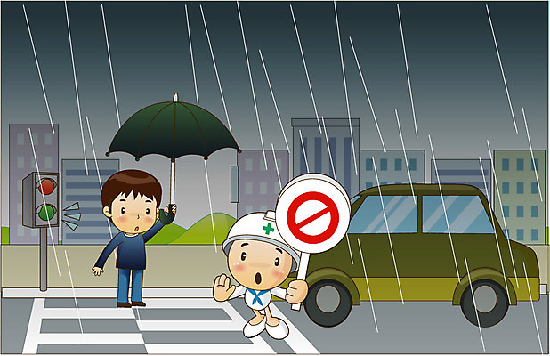 EPS 캐릭터 남자 도로 길 어린이 일러스트 우산 교통시설 자동차 경고 안전 사람 빌딩 소년 야외 두명 건물 가로 팻말 금지 비 횡단보도 안전모 신호등 사회이슈 생활안전 안전수칙 조심 스쿨존 어두운색 남자만 어린이만 소년만 국내일러스트 일러캐릭터 자연요소 건축물 육상교통 교통 컨셉 날씨 프레임 보행로 헬멧 안전장비 시설 파일형식 벡터