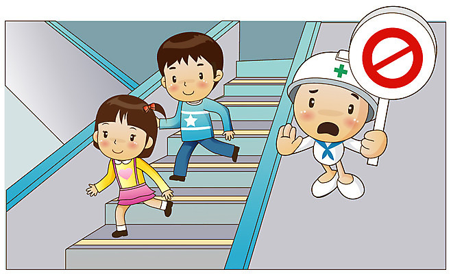 EPS 캐릭터 공공시설 여자 남자 어린이 일러스트 실내 경고 안전 사람 소녀 소년 가로 세명 계단 팻말 금지 안전모 사회이슈 생활안전 안전수칙 에스컬레이터 조심 안전사고 안전선 어린이만 국내일러스트 일러캐릭터 컨셉 프레임 내부 헬멧 안전장비 사건 시설 파일형식 벡터