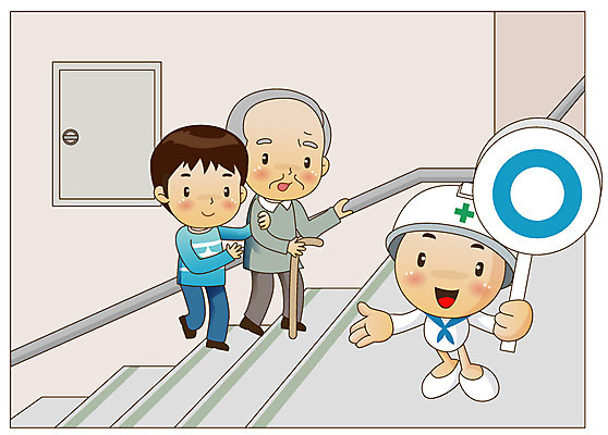 EPS 캐릭터 할아버지 노년 남자 어린이 일러스트 지팡이 실내 손잡이 안전 사람 소년 가로 세명 계단 팻말 도움 원형 안전모 사회이슈 생활안전 부축 남자만 국내일러스트 일러캐릭터 도형 컨셉 프레임 성인 내부 헬멧 안전장비 안전수칙 파일형식 벡터