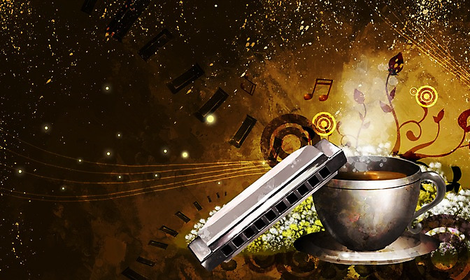 PSD 포스터 문화 커피 예술 악기 음악 백그라운드 일러스트 문화예술 관악기 사람없음 공연 커피잔 하모니카 공연포스터 국내일러스트 음료 잔 이벤트 파일형식