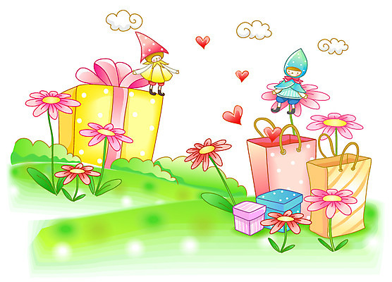 EPS 구름 꽃 백그라운드 일러스트 요정 선물 이벤트 사람없음 가로 선물상자 쇼핑 상자 쇼핑백 하트 언덕 오브젝트 국내일러스트 자연요소 모양 식물 가방 파일형식 벡터