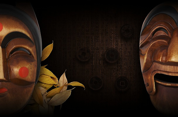 PSD 편집이미지 전통 계절 백그라운드 낙엽 돈 나뭇잎 프레임 사람없음 가로 동전 공백 가을 한지 오브젝트 탈 엽전 부네탈 양반탈 이미지편집 종이 잎 가면 재산 전통탈 파일형식