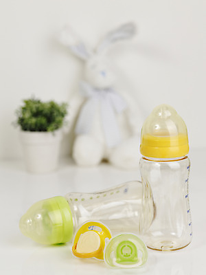 포토 JPG 스튜디오촬영 식물 화분 화초 인형 생활용품 실내 사람없음 아웃포커스 세로 아기용품 풀 젖병 노리개젖꼭지 토끼인형 국내포토 촬영기법 내부 토끼 오브젝트 파일형식