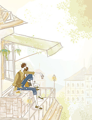 주간 전신 라이프스타일 부부 커플 여자 남자 커피 한쌍 맨라이프 데이트 일러스트 창문 휴식 사람 앉기 성인 야외 두명 건물 케이크 발코니 천막 남성라이프 성인만 국내일러스트 자연요소 건축물 음료 컨셉 관계 모션 디저트 생활