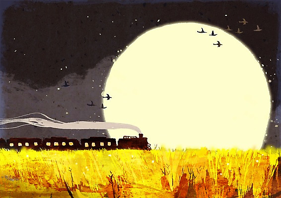 PSD 한국전통 계절 명절 별 육상교통 컬러 백그라운드 일러스트 자연 조류 밤하늘 논 풍경 초원 사람없음 야외 노란색 추석 가을풍경 기차 벼 보름달 달 가을 시골 야간 귀성길 가을배경 국내일러스트 자연요소 동물 전통 기념일 교통수단 농업 하늘 대중교통 곡류 한국 생태계 파일형식 가을_계절