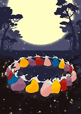 PSD 나무 식물 한국전통 계절 여자 명절 별 일러스트 자연 놀이 밤하늘 사람 여러명 야외 추석 보름달 가을 소나무 야간 한복 강강술래 달맞이 여자만 국내일러스트 자연요소 전통 기념일 다수 하늘 한국 전통놀이 달 전통의상 생태계 파일형식