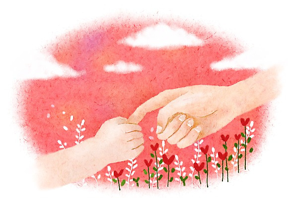 PSD 식물 구름 손 줄기 분홍색 컬러 백그라운드 일러스트 페인터 하늘 프레임 따뜻함 사람 신체부위 공백 임신 육아 아기 출산 풀 포근함 순수 감성 국내일러스트 자연요소 컨셉 페인팅 감각 파일형식