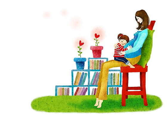 PSD 여자 딸 행복 화분 어린이 백그라운드 쿠션 의자 일러스트 페인터 휴식 책장 프레임 실내 따뜻함 사람 소녀 책 공백 카펫 임산부 임신 출산 포근함 순수 감성 여자만 어린이만 소녀만 국내일러스트 감정 가구 컨셉 가족 페인팅 내부 감각 파일형식