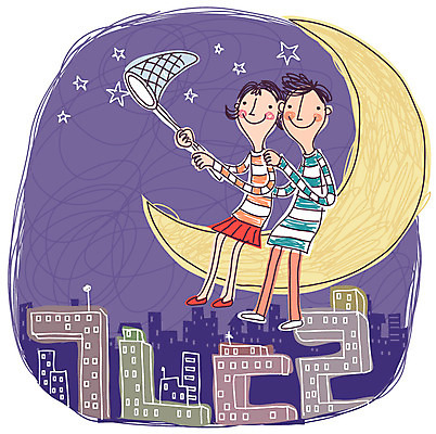 EPS 학생 여자 어린이교육 교육 남자 별 초등학생 어린이 일러스트 교과목 사람 풍경 소녀 소년 한글 야외 두명 달 도시 야간 초승달 한글교육 자음 채집망 어린이만 국내일러스트 자연요소 문자 파일형식 벡터