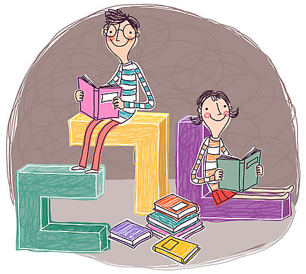 EPS 문자 학생 여자 어린이교육 교육 남자 초등학생 어린이 일러스트 교과목 실내 사람 소녀 소년 한글 두명 책 독서 한글교육 자음 어린이만 국내일러스트 내부 파일형식 벡터