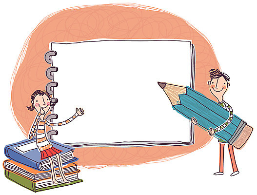 EPS 학생 여자 어린이교육 교육 남자 초등학생 어린이 백그라운드 일러스트 프레임 소녀 소년 두명 책 연필 공책 스프링노트 어린이만 국내일러스트 문구용품 학용품 사람 필기구 파일형식 벡터