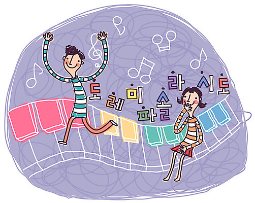 EPS 문자 학생 여자 어린이교육 교육 남자 초등학생 어린이 음악 음표 일러스트 교과목 실내 사람 소녀 소년 한글 두명 건반 한글교육 음악교육 어린이만 국내일러스트 기호 문화예술 내부 파일형식 벡터