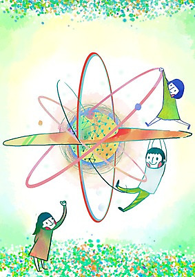 PSD 여자 남자 어린이 일러스트 사람 소녀 세로 세명 에너지 그린에너지 원자력 미래에너지 원자력에너지 핵분열 핵융합 어린이만 국내일러스트 물리 세포분열 파일형식