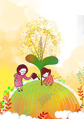 PSD 식물 구름 여자 지구 어린이 줄기 일러스트 사람 소녀 두명 세로 새싹 물뿌리개 에너지 그린에너지 송전탑 미래에너지 여자만 어린이만 소녀만 국내일러스트 자연요소 탑 파일형식