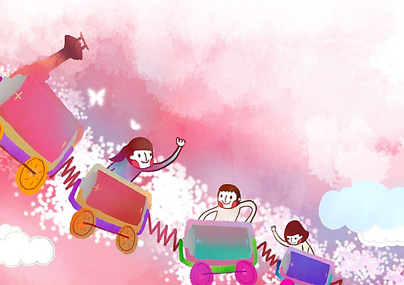 PSD 구름 여자 남자 어린이 백그라운드 일러스트 프레임 사람 소녀 소년 가로 세명 공백 기차 에너지 그린에너지 미래에너지 어린이만 국내일러스트 자연요소 육상교통 대중교통 파일형식