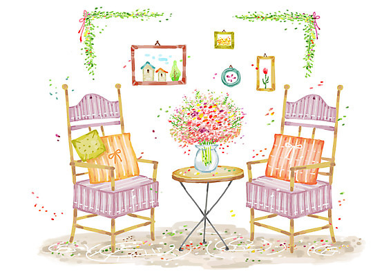 PSD 계절 꽃 가구 액자 백그라운드 쿠션 의자 일러스트 자연 탁자 풍경 사람없음 장식 가로 꽃병 봄 안락의자 봄배경 국내일러스트 식물 생활용품 생태계 파일형식