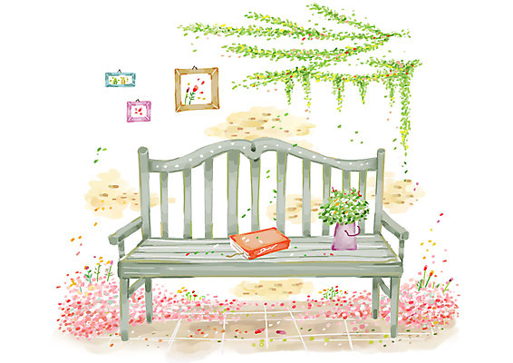 PSD 식물 계절 꽃 화분 화초 액자 백그라운드 꽃밭 벤치 의자 일러스트 자연 풍경 사람없음 책 가로 봄 덩굴 봄배경 국내일러스트 가구 생태계 파일형식