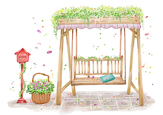 PSD 식물 계절 화분 화초 백그라운드 일러스트 자연 풍경 사람없음 책 가로 바구니 봄 우체통 오브젝트 그네 꽃바구니 봄배경 국내일러스트 꽃 생태계 파일형식