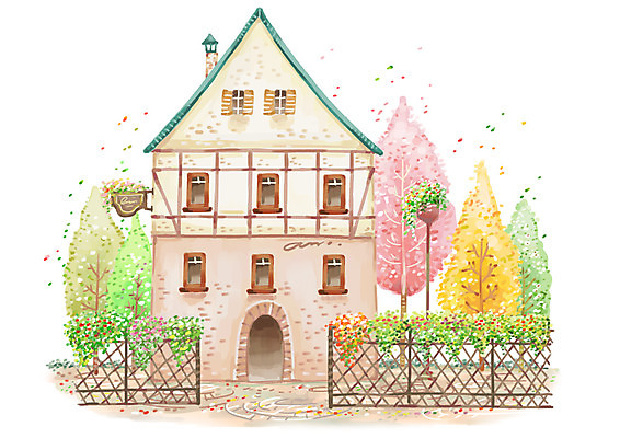 PSD 나무 식물 시설물 계절 현대건축 건축 꽃 화분 화초 백그라운드 일러스트 자연 풍경 사람없음 야외 가로 울타리 봄 카페 상업시설 봄배경 국내일러스트 건축물 담장 상점 시설 생태계 상업 파일형식