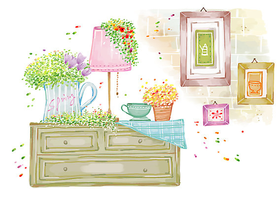 PSD 식물 계절 꽃 화분 화초 커피 가구 액자 백그라운드 일러스트 자연 조명 풍경 사람없음 가로 꽃병 봄 식탁보 스탠드 커피잔 서랍장 봄배경 국내일러스트 음료 생활용품 잔 생태계 파일형식