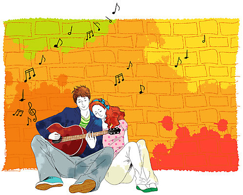 EPS 라이프스타일 커플 여자 남자 여유 악기 음악 구두 벽 운동화 연주 데이트 음표 일러스트 바지 현악기 휴식 벽돌 사람 성인 두명 라이프 가로 캐주얼 재킷 연주자 기타 머리띠 높은음자리표 통기타 리빙스타일 성인만 국내일러스트 기호 옷 감정 신발 컨셉 장신구 관계 하의 문화예술 생활 외투 음악가 리빙 파일형식 벡터