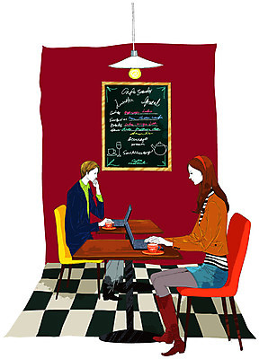 EPS 라이프스타일 여자 남자 커피 의자 일러스트 탁자 휴식 전등 조명 알림판 부츠 실내 사람 성인 두명 라이프 세로 노트북 치마 레스토랑 재킷 카페 웹서핑 업무 직장인 커피잔 격자 리빙스타일 안식처 성인만 국내일러스트 직업 음료 가구 신발 컨셉 무늬 하의 잔 내부 생활 전자제품 상점 식당 외투 작업 리빙 파일형식 벡터