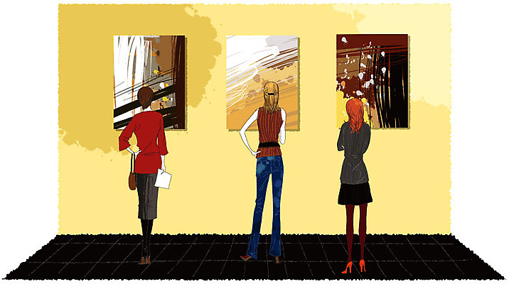 EPS 라이프스타일 여자 구두 액자 가방 일러스트 바지 실내 사람 성인 라이프 가로 세명 치마 민소매 미술관 전시회 니트 그림 블라우스 관람 리빙스타일 여자만 성인여자만 성인만 국내일러스트 잡화 신발 상의 하의 내부 생활 전시 리빙 파일형식 벡터