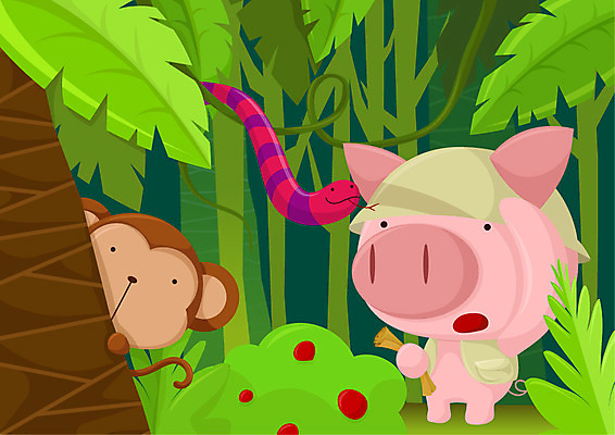 EPS 나무 식물 동물 척추동물 캐릭터 모자 육지동물 줄기 동물캐릭터 일러스트 포유류 파충류 나뭇잎 사람없음 야외 가로 야자수 원숭이 돼지 뱀 숲 열대우림 두루마리 뱀캐릭터 돼지캐릭터 원숭이캐릭터 국내일러스트 일러캐릭터 잡화 잎 파일형식 벡터