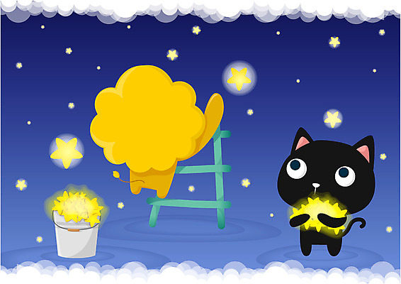 EPS 동물 구름 척추동물 캐릭터 육지동물 별 동물캐릭터 일러스트 사다리 포유류 하늘 사람없음 가로 고양이 야간 사자 양동이 고양이캐릭터 별따기 국내일러스트 일러캐릭터 자연요소 반려동물 도구 파일형식 벡터