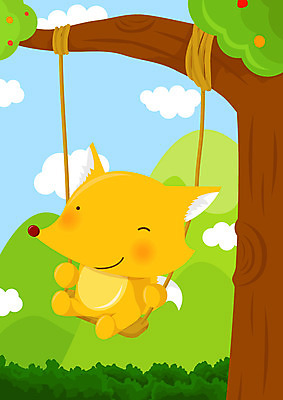 EPS 나무 식물 동물 구름 척추동물 캐릭터 육지동물 줄 동물캐릭터 일러스트 포유류 놀이 하늘 사람없음 야외 세로 숲 그네 그네타기 여우캐릭터 국내일러스트 일러캐릭터 자연요소 여우 파일형식 벡터