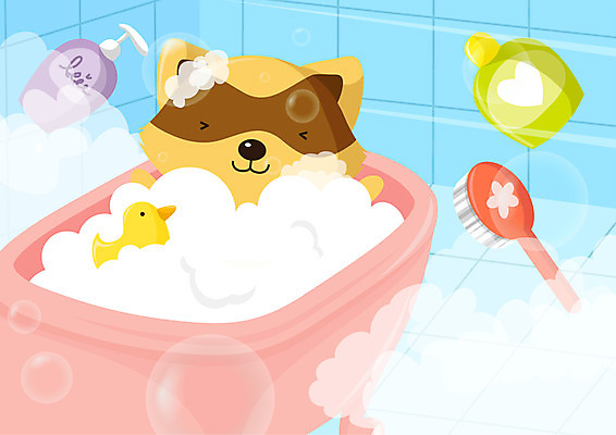 EPS 동물 척추동물 캐릭터 육지동물 동물캐릭터 일러스트 포유류 욕조 실내 병아리 사람없음 가로 위생용품 장난감 모형 목욕 거품 욕실 붓 공기방울 거품목욕 너구리 바디워시 국내일러스트 일러캐릭터 생활용품 조류 내부 청결 파일형식 벡터