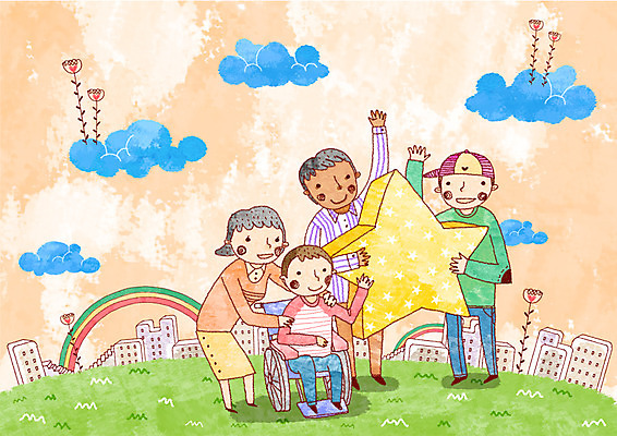 PSD 외국인 식물 구름 여자 남자 꽃 행복 별 어린이 줄기 무지개 일러스트 가족 희망프로젝트 사랑 사람 손짓 소녀 빌딩 소년 여러명 건물 가로 친구 희망 인사 장애인 사회이슈 휠체어 어린이만 국내일러스트 자연요소 건축물 감정 다수 컨셉 관계 모션 인종 예절 장애 파일형식