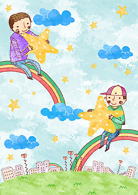 PSD 식물 구름 남자 꽃 행복 별 어린이 줄기 무지개 일러스트 희망프로젝트 사랑 사람 빌딩 소년 잔디 초원 두명 건물 세로 친구 희망 사회이슈 남자만 어린이만 소년만 국내일러스트 자연요소 건축물 감정 컨셉 관계 파일형식