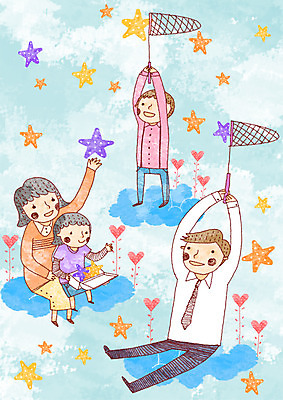 PSD 구름 여자 남자 행복 별 어린이 줄기 일러스트 가족 하늘 엄마 희망프로젝트 사랑 사람 소녀 소년 여러명 세로 상자 부모 희망 하트 비행 아빠 사회이슈 채집망 별따기 국내일러스트 자연요소 모양 식물 감정 다수 컨셉 관계 파일형식