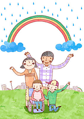 PSD 외국인 구름 여자 남자 행복 어린이 무지개 일러스트 가족 엄마 희망프로젝트 사랑 사람 소녀 빌딩 소년 잔디 초원 여러명 건물 세로 친구 희망 비 아빠 장애인 사회이슈 휠체어 국내일러스트 자연요소 식물 건축물 감정 다수 컨셉 관계 날씨 인종 장애 파일형식