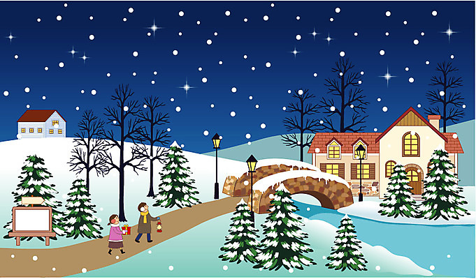 EPS 나무 식물 계절 여자 기념일 남자 길 어린이 백그라운드 크리스마스 겨울 가로등 일러스트 주택 선물 사람 소녀 소년 야외 두명 건물 선물상자 설원 얼음 램프 눈 표지판 야간 즐거움 가교 어린이만 겨울배경 국내일러스트 자연요소 건축물 공공시설 감정 날씨 조명 알림판 눈_날씨 이벤트 상자 파일형식 벡터