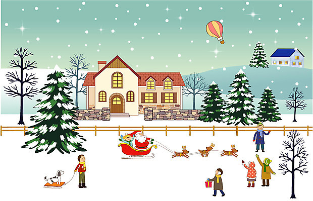 EPS 나무 식물 계절 여자 기념일 남자 어린이 백그라운드 크리스마스 겨울 일러스트 주택 선물 사람 소녀 소년 여러명 야외 건물 선물상자 산타클로스 교회 설원 루돌프 열기구 눈 개 즐거움 썰매 풍선 어린이만 겨울배경 국내일러스트 자연요소 건축물 감정 다수 포유류 항공교통 종교건축 날씨 사슴 눈_날씨 이벤트 상자 파일형식 벡터